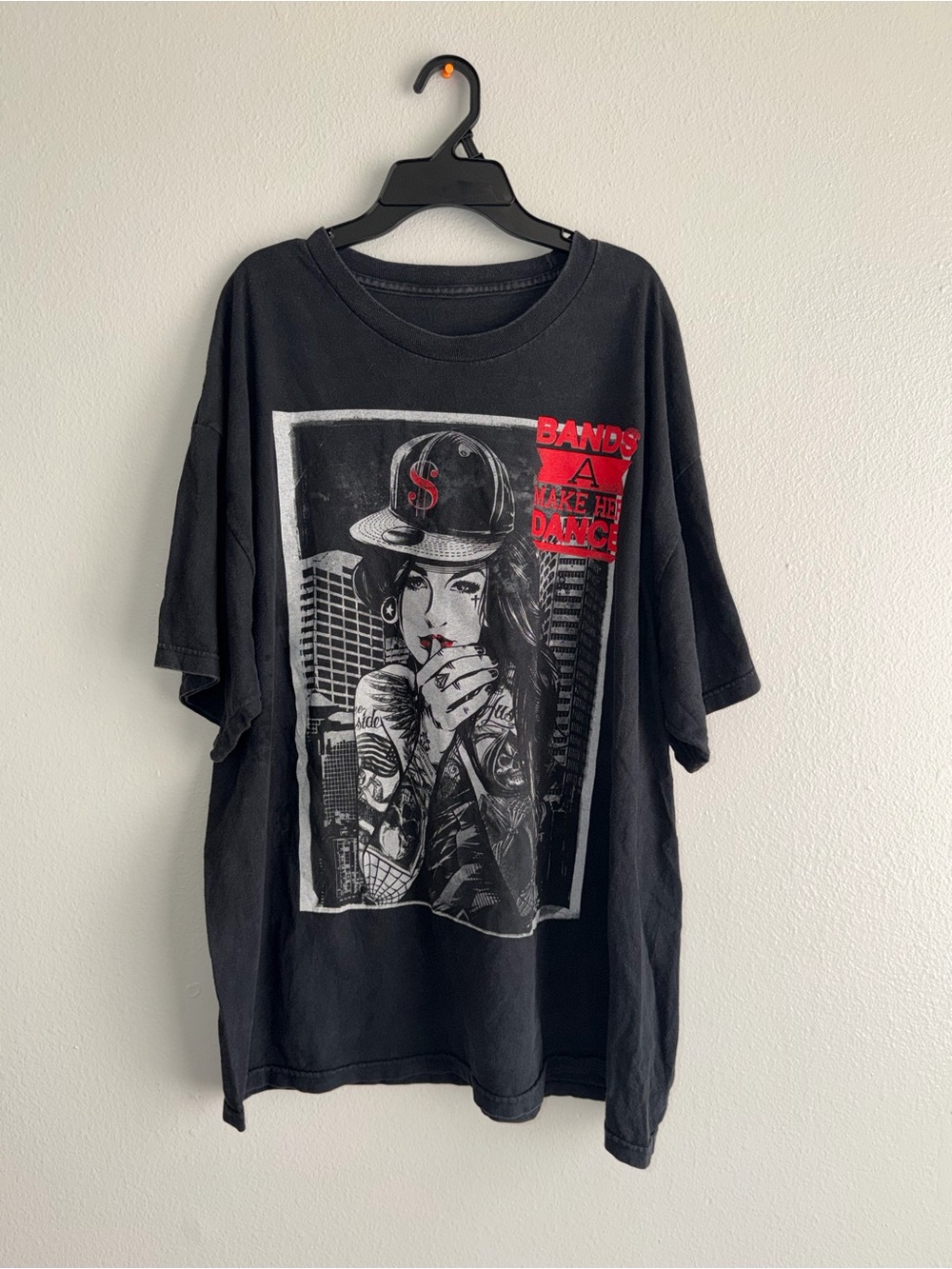Black Graphic Band Tee with Red Accent - Men’s Casual Shirt